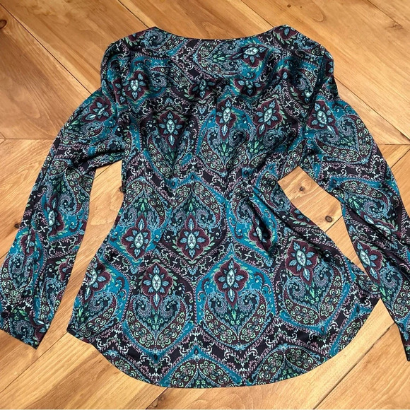 Talbots Teal and Black Patterned Blouse Size Large - Picture 7 of 11